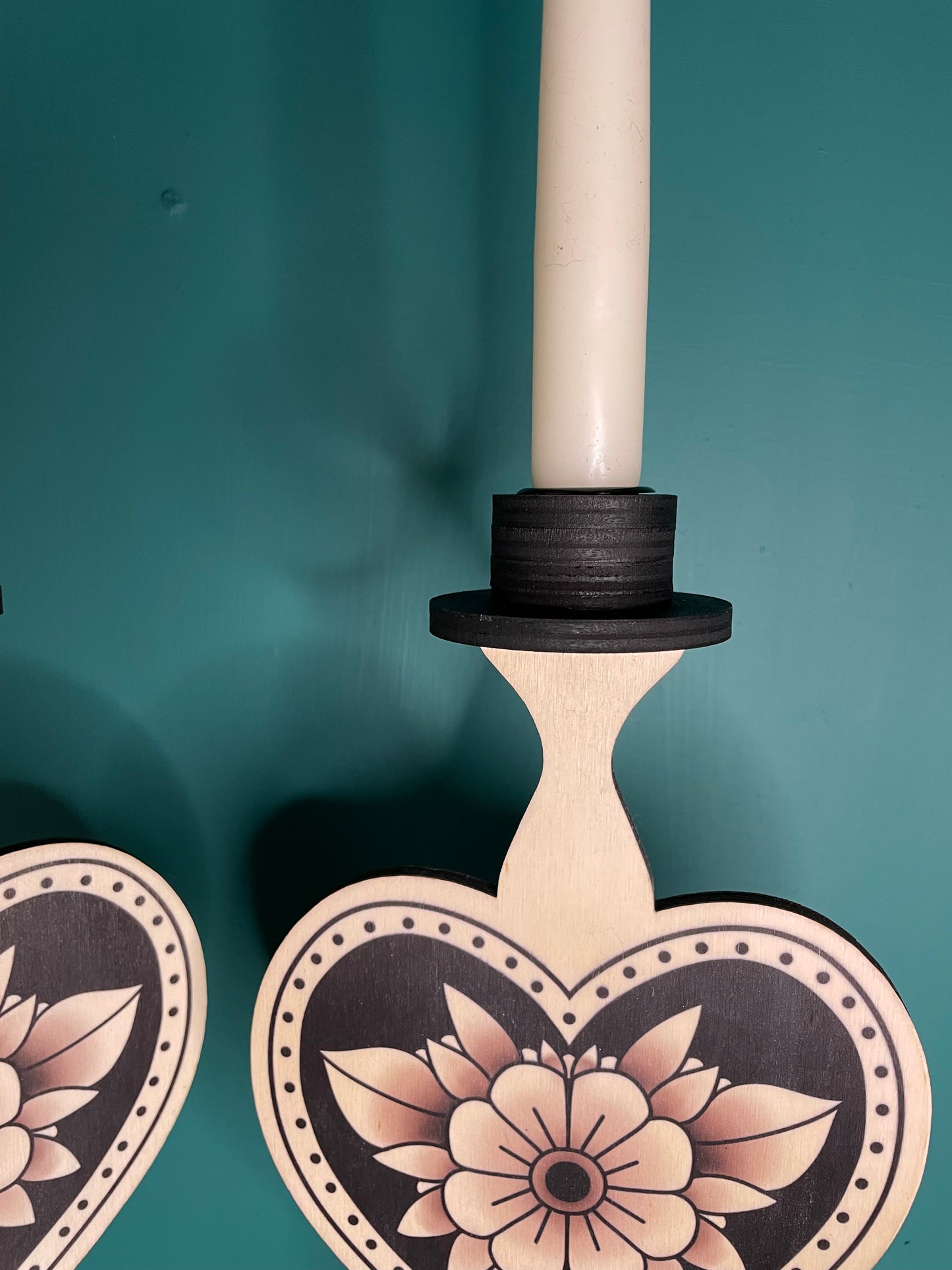 Black Heart Wooden Candle Stick