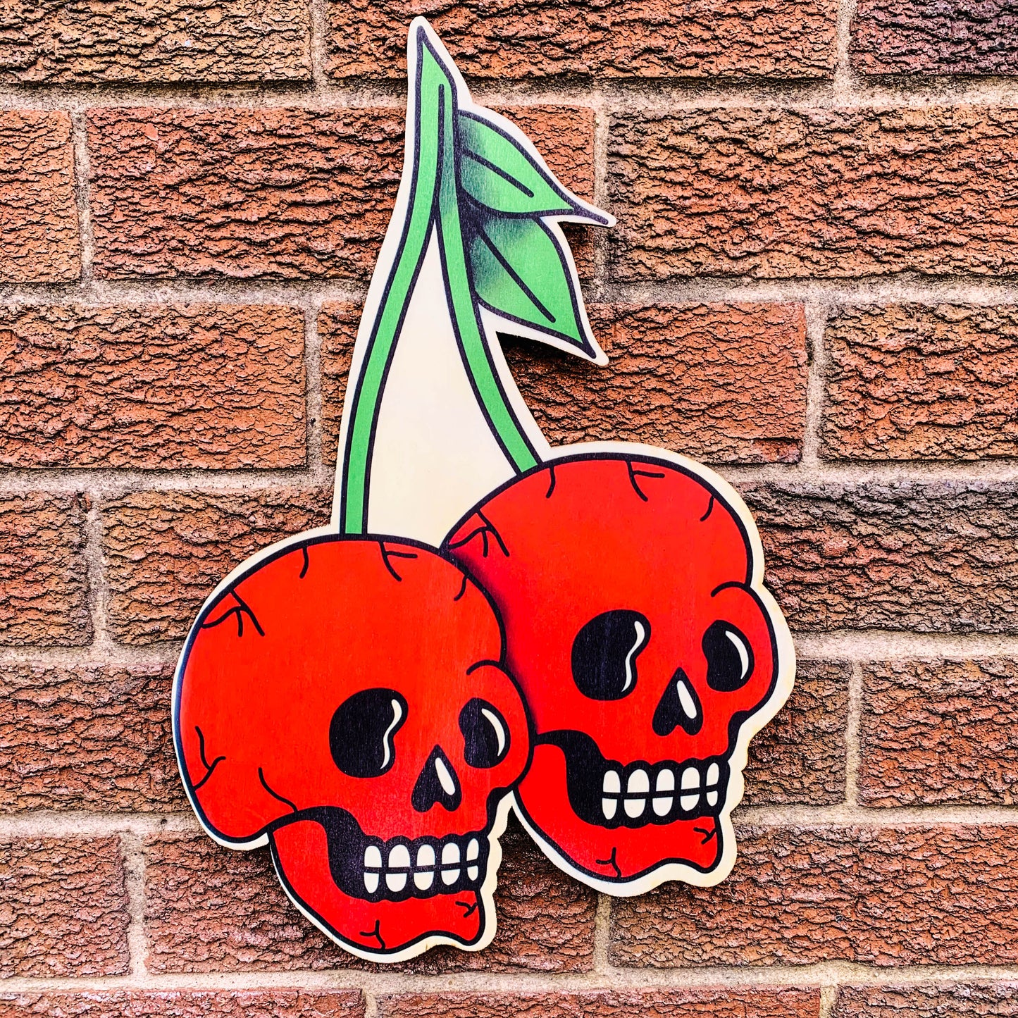 Cherry Skull Tattoo Wooden Wall Art